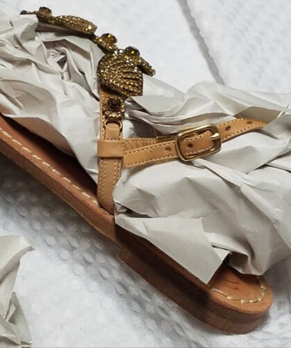 Sandalias Capri de Cuero Emanuela Caruso Cristales Swarovski Oro Ámbar Cáscaras 39 7 - Imagen 4 de 14