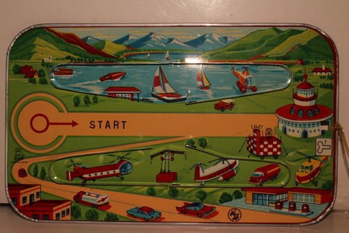 TPS Toys Tin Windup Helicopter on Airfield with Original Box, Works - Picture 10 of 11