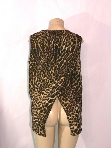 RALPH LAUREN LAUREN BRAND BROWN ANIMAL PRINT SLEVELESS BLOUSE ASYMETRIC BACK M - Picture 3 of 3