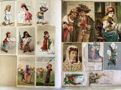 Cartoline pubblicitarie album vittoriano effimere con copertina stile patchwork - Foto 6 di 12