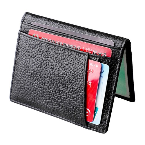 Genuine Leather Small ID Cards Wallet Holder Slim Pocket Case - RFID Protection - Picture 14 of 15