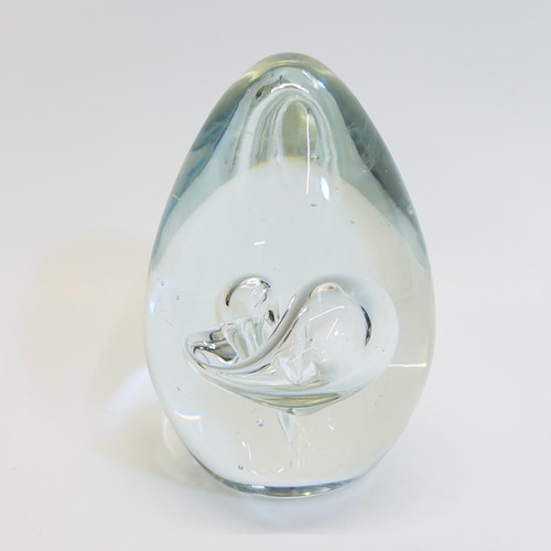 Clear Blown Glass Paperweight 4x2.5" Solid Handmade Floating Teardrop Egg-Shaped - Picture 4 of 12