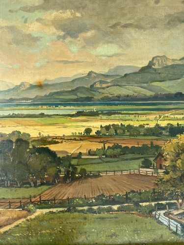 Large Country & Lake Mountain View Oil on Canvas Signed - Picture 6 of 8