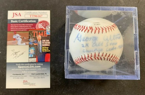 GEORGE ALTMAN HAND SIGNED INSCRIBED RAWLINGS BASEBALL W/HOLDER JSA/COA AA 11622 - Picture 1 of 8