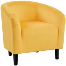 Accent Chair with Velvet Upholstery and Sturdy Legs, Contemporary Style, Yellow