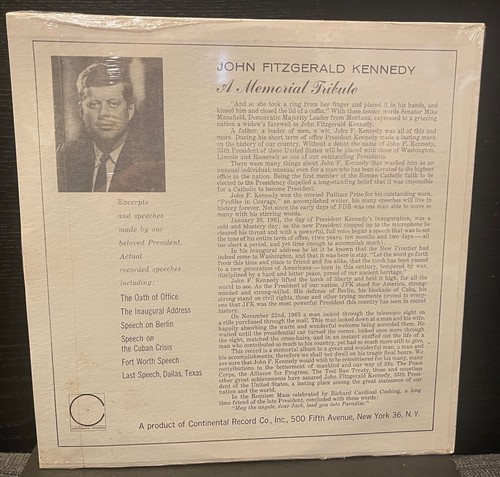 sealed Lp JOHN FITZGERALD KENNEDY A Memorial Tribute - Picture 2 of 3