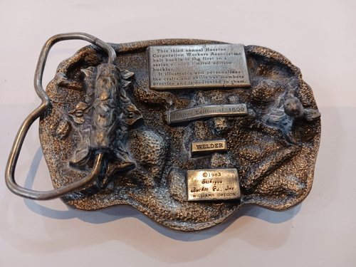 HEBILLA DE CINTURÓN SOLDADOR HESSTON HCWA 1983 SISKIYOU TRABAJADORES DE COLECCIÓN - Imagen 3 de 22