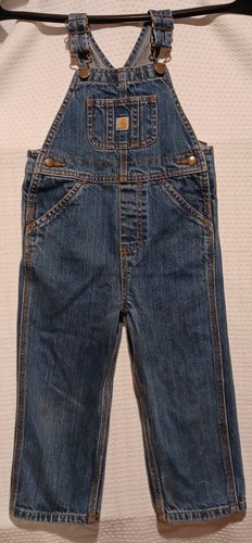 Carhartt Bib Overalls Boys 3T Blue Denim Sanforized Master Cloth Work Farmer  -M - Picture 1 of 13