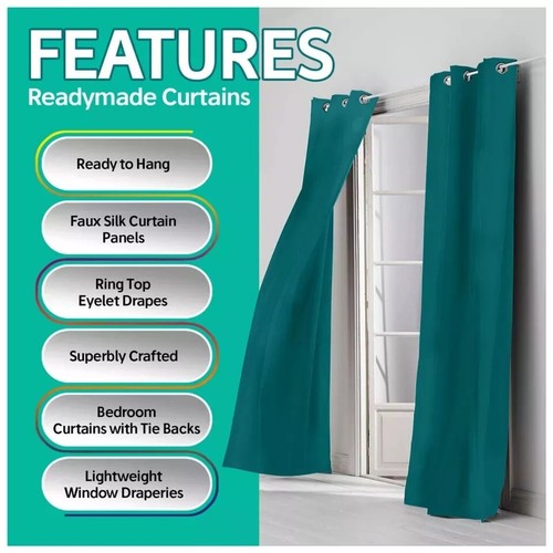 Cortinas de seda sintética ojales totalmente forradas listas para usar anillo superior con lazo trasero 2 paneles - Imagen 71 de 73