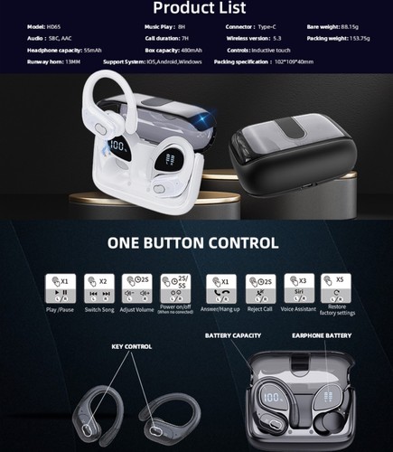 TWS Wireless Earbuds LED 65hrs SPORT, Bluetooth V5.3 Headphone IPX5 Waterproof. - Picture 9 of 9