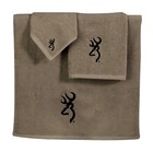 Browning Buckmark 8pc Bath Accessory Set Khaki Terrycloth Towels Brown/Tan Resin