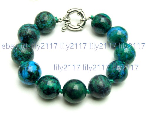 Fine 10/12mm Round Green Natural Chrysocolla Gemstone Beads Bracelets 7.5'' AAA - Picture 4 of 5