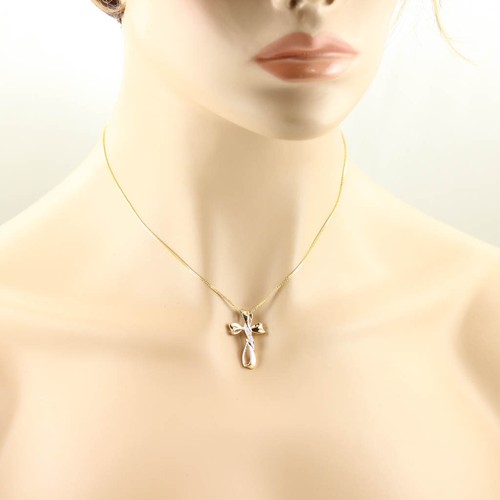 NECKLACE 0.06 CT. DIAMOND CROSS PENDANT 14K YELLOW GOLD 16 INCHES MADE IN ITALY - Picture 6 of 6