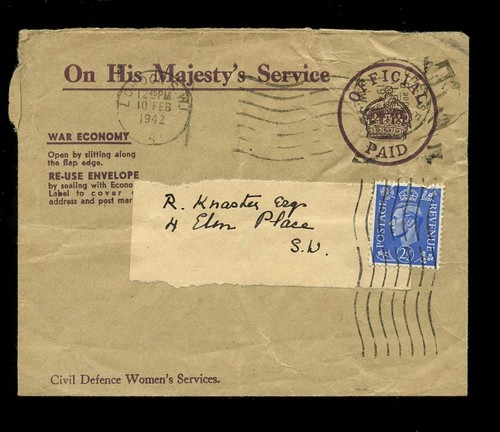GB WAR ECONOMY + RE-USE LABELS POSTALLY USED ENVELOPES OHMS etc …EACH PRICED - Picture 18 of 23