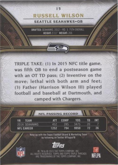 2015 Topps Triple Threads Russell Wilson #15