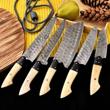 CUSTOM HANDMADE FORGED DAMASCUS STEEL CHEF KNIFE SET KITCHEN KNIVES CHEF SET