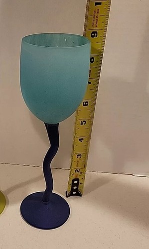 Zigzag Stem Frosted Stemware Wine Glasses (Set Of 10) Retro 80s Blue Red Teal - Picture 13 of 14
