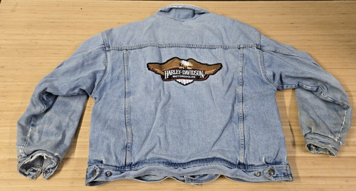 Vintage Joe Camel Cigarettes Denim Sherpa Lined Jean Jacket XL Harley Patch - Picture 10 of 16