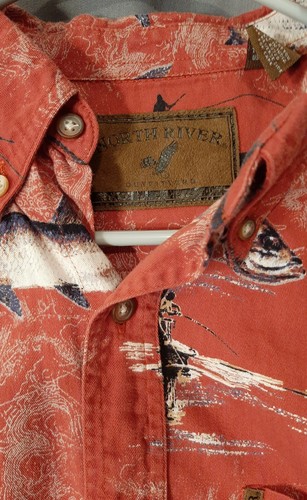 Camisa North River Botón Naranja Manga Corta Para Hombre Mediana Pesca Lubina Carpa - Imagen 2 de 6