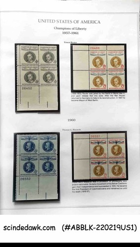 STATI UNITI USA 1954-1961 CAMPIONI DELLA LIBERTÀ - NERO DI 4 MNH - FOLDER - Foto 4 di 6