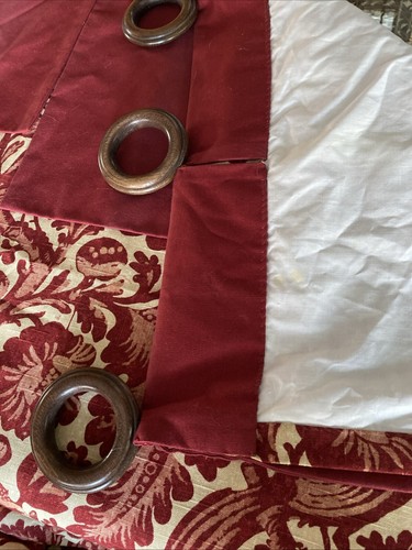 PAIR Bespoke Custom Curtains 51"x100" Per Panel Red/Cream-Birds/Floral-Lined - Picture 17 of 24