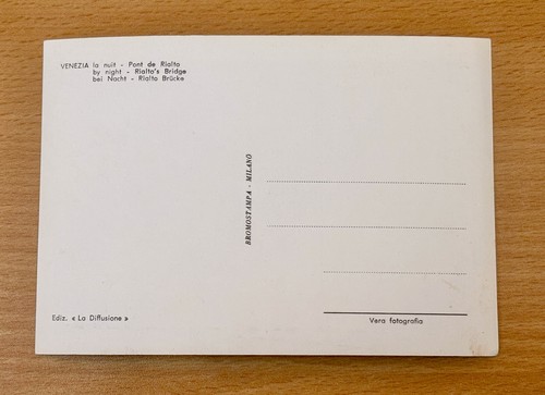 Original Postkarte 1930er Jahre - "Venedig bei Nacht - Rialtobrücke" Echtfoto. unbenutzt, - Bild 2 von 2