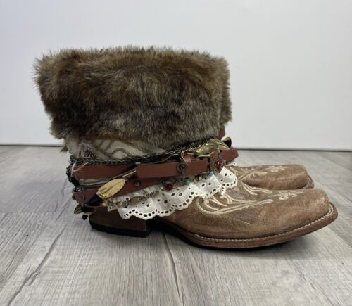 Botas de Vaquero Corral Personalizadas RARAS Talla 10 Cuero Marrón Occidental Gitana Vaquera Boho - Imagen 4 de 11