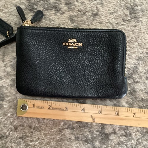 Coach Geldbörse Kalbsleder schwarz glatt genarbtes Leder doppelter Eckreißverschluss - Bild 2 von 8