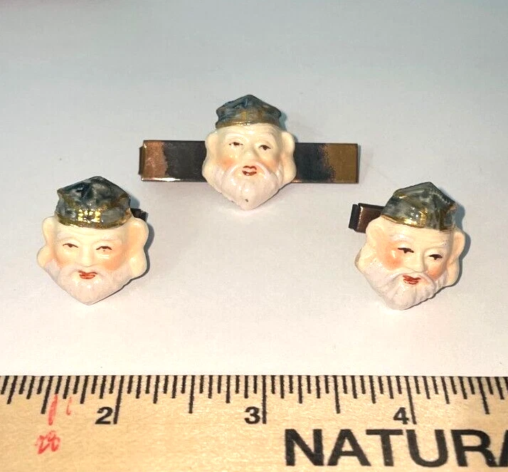 Gemelos y barra de corbata de porcelana pintados a mano japoneses de colección TOSHIKANE ENVÍO GRATUITO JCS Foto 3 de 4