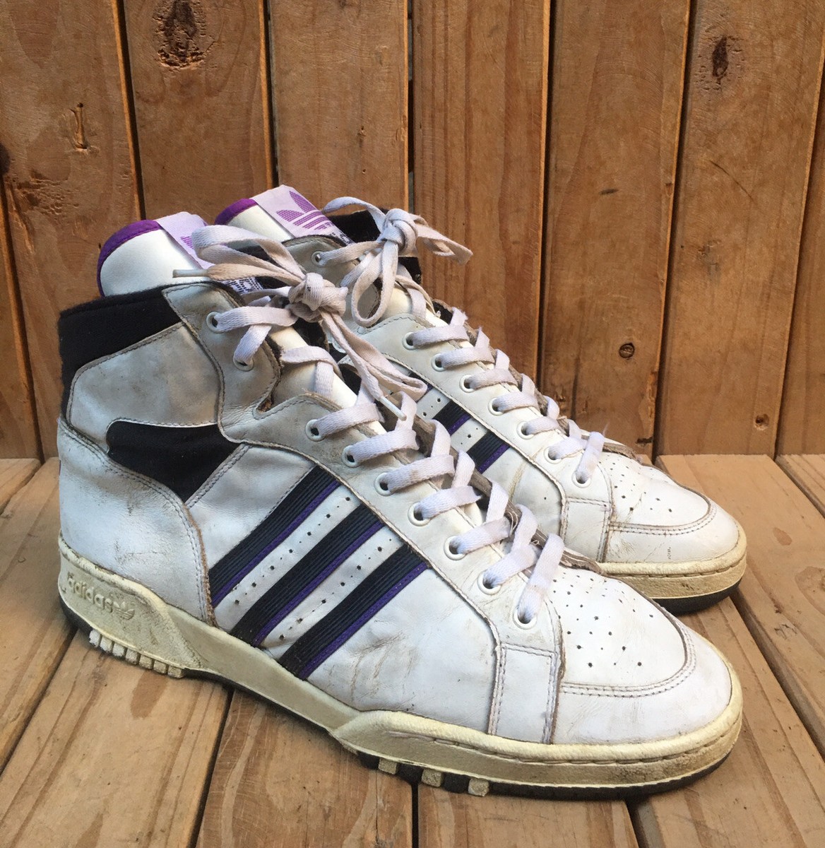 Vtg 1990's Adidas Hi Top White Leather Basketball Sneakers Vtg 1990's Adidas Hi Top White Leather Basketball Sneakers