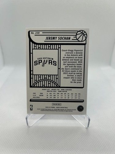 Jeremy Sochan RC - 2022-23 Aros Azul Paralelo #239 - San Antonio Spurs - Imagen 2 de 2