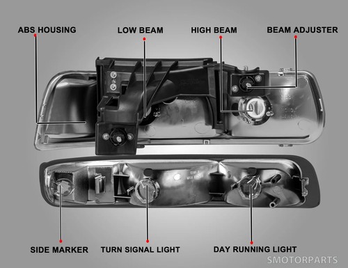 Black Headlights + Bumper Lamps For 1999-2002 Chevy Silverado 2000-06 Suburban - Imagen 12 de 14
