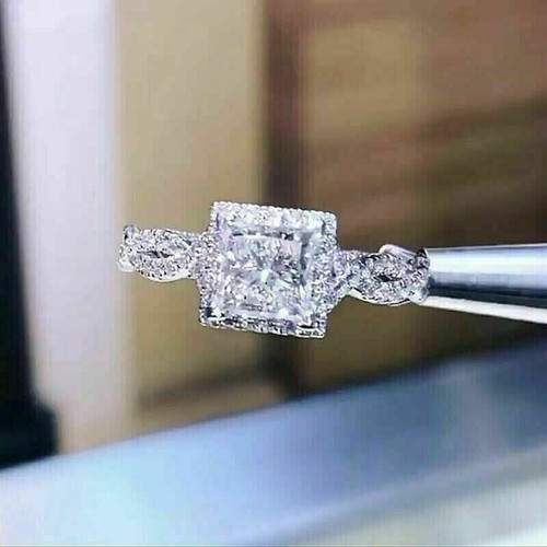 925 Sterlingsilber Prinzessin Moissanit Verlobungsring in 14k weiß vergoldet - Bild 2 von 8