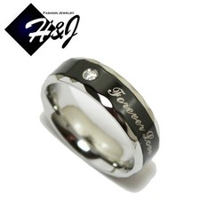 Black Plated Stainless Steel Eternity Cubic Zirconia Wedding Band Forever Love