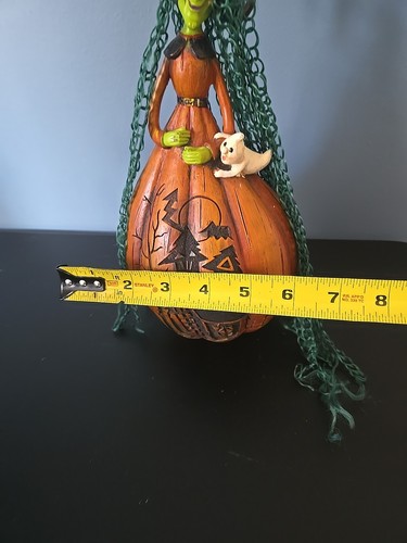 Green WICKED Witch Carved Pumpkin Gourd Figurine Halloween Green Hair Ghost - Picture 13 of 14