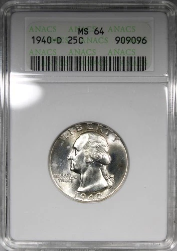 1940-D Washington Quarter ANACS MS64 Soapbox Holder 25C