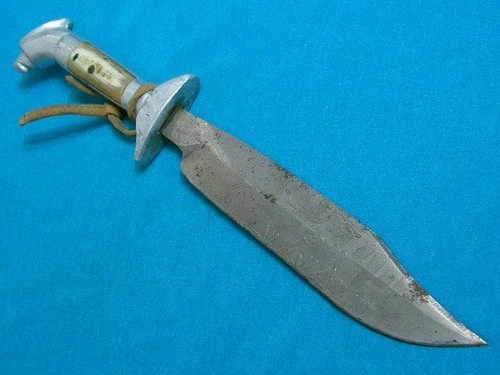 BIG VINTAGE MEXICO ETCH EAGLE HEAD HUNTING SKINNING SURVIVAL BOWIE KNIFE ANTIQUE