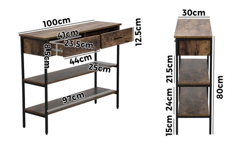 Oikiture 3-Tier Console Table Wood Sofa Table with 2 Drawers Hall Side Entry - Picture 4 of 10