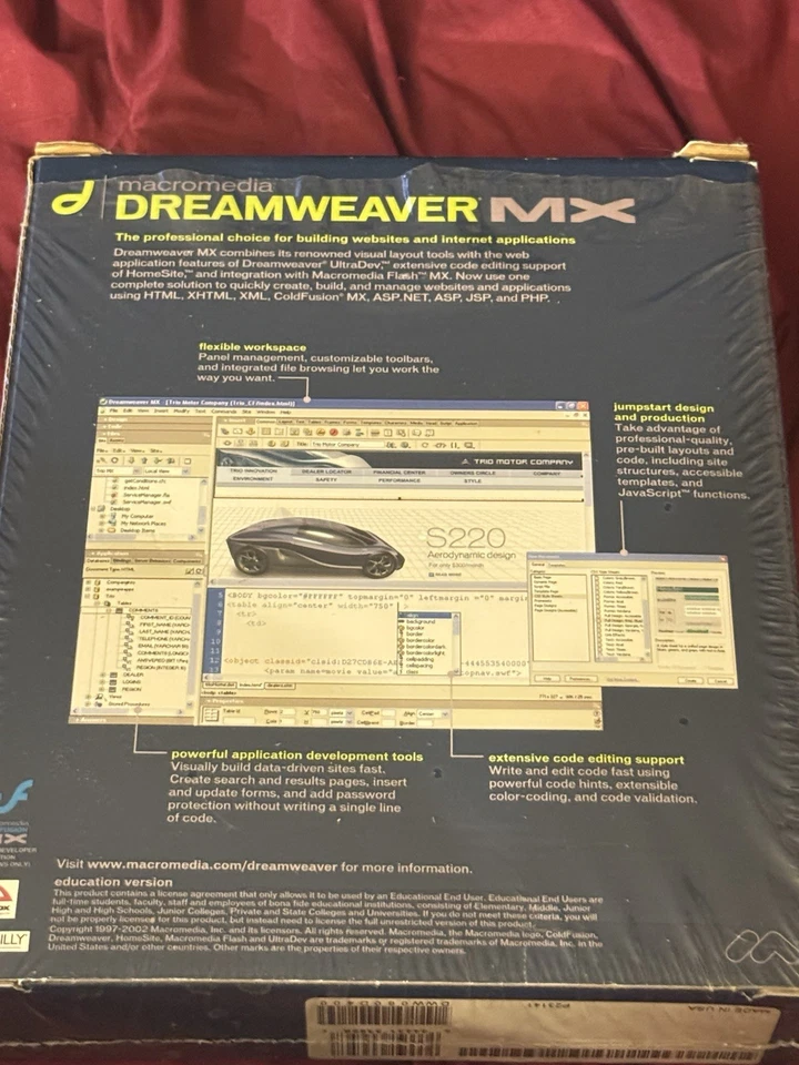 Macromedia DREAMWEAVER MX Software Windows XP Education Version New Opened Box - Image 2 of 4