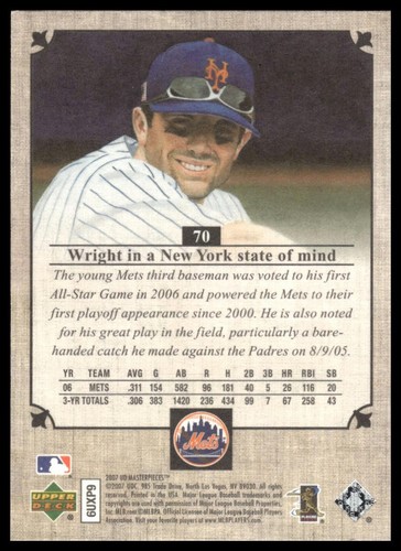 2007 Upper Deck Masterpieces #70 David Wright New York Mets - Bild 2 von 2