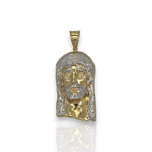 Jesus Head Two Tone Pendant - 14K Yellow Gold - Picture 4 of 9