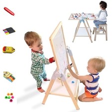 QZMTOY Kids Art Easel, Deluxe Standing Easel Set, Adjustable Art Table, Dry E...