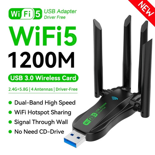 1200Mbps Wifi USB Adapter Dual Band 2.4G + 5Ghz Wi-Fi Dongle 4 Antenna 802.11 AC - 第 9/9 張圖片