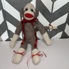 Vintage Sock Monkey Doll 18 Red Ribbon Buttons