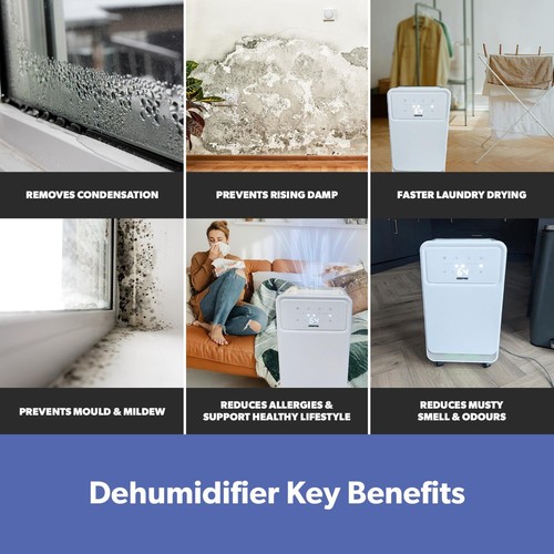 GEEPAS 12L/Day Dehumidifier Mould Moisture Damp Extraction Laundry Drying 39dB - Picture 6 of 12