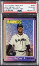 2019 TOPPS HERITAGE CHROME-PURPLE REFRACTOR #525 JUSTUS SHEFFIELD PSA 10