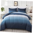 Comforter Set - 7 Pieces Ombre White Microfiber Bedding Set - All Queen Blue