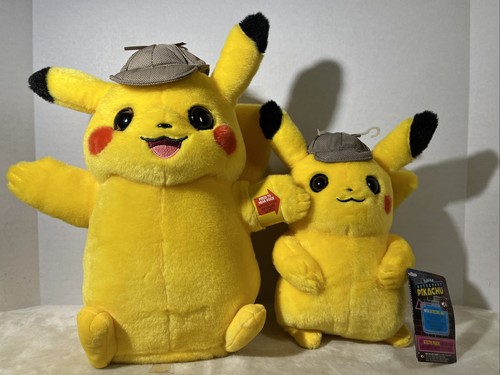 Detective Pikachu Plush Lot Of 2 8” & Talking 12” WORKS WCT