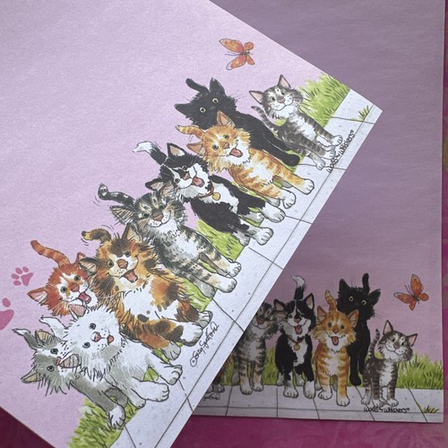 vintage 90s Suzy Zoo Cat Pink Stationary Wags & Whiskers Kittens - 5 Sheets Lot