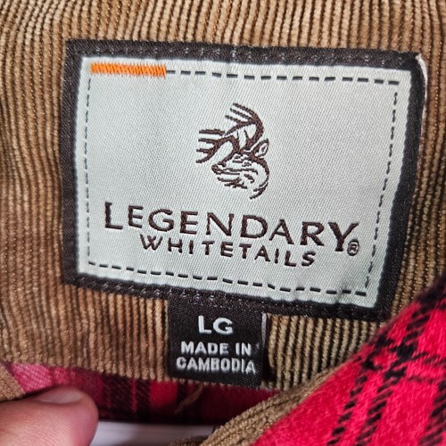 Legendary Whitetails Flannel Shirt Men Large Flip Cuff Red White Plaid - Picture 5 of 11